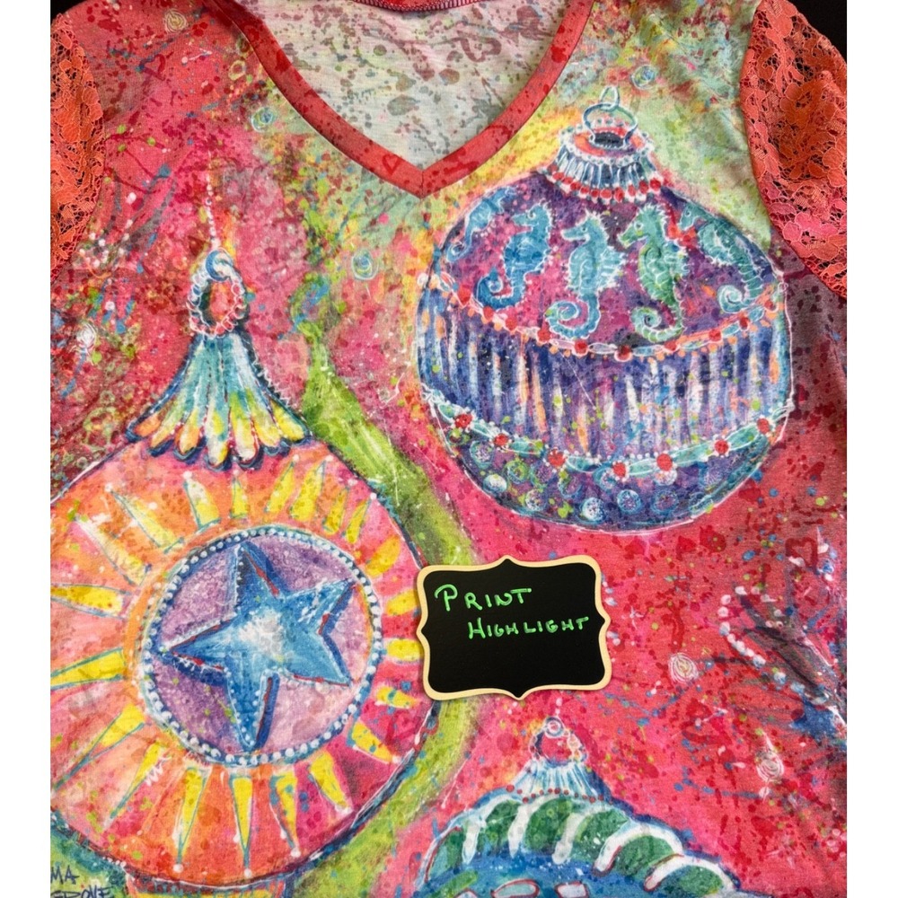 Leoma Lovegrove Top Womans Medium Ocean Christmas Beachy Coastal Asymmetrical - Picture 7 of 14